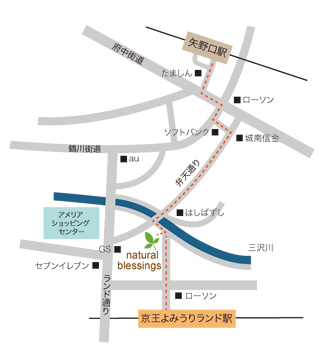 稲城市矢野口　ナチュラル・ブレッシングス　店舗地図